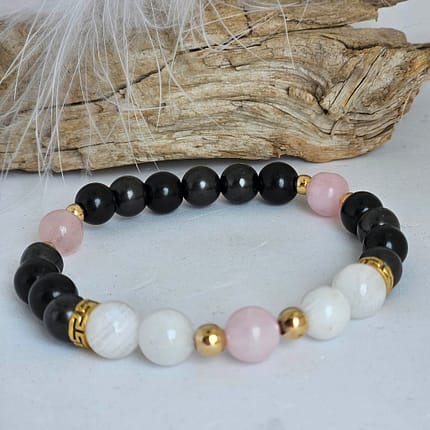 Bracelet Shungite/Quartz Rose/ Pierre de Lune